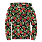 Strawberry And Flower Pattern Print Sherpa Lined Zip Up Hoodie