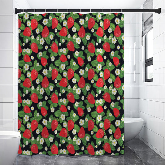 Strawberry And Flower Pattern Print Shower Curtain