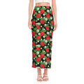 Strawberry And Flower Pattern Print Side Slit Maxi Skirt