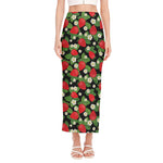 Strawberry And Flower Pattern Print Side Slit Maxi Skirt