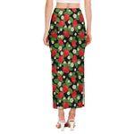 Strawberry And Flower Pattern Print Side Slit Maxi Skirt