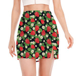 Strawberry And Flower Pattern Print Side Slit Mini Skirt