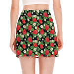 Strawberry And Flower Pattern Print Side Slit Mini Skirt