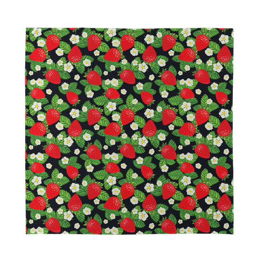 Strawberry And Flower Pattern Print Silk Bandana