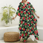 Strawberry And Flower Pattern Print Silk V-Neck Kaftan Dress