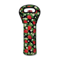 Strawberry And Flower Pattern Print Single Neoprene Wine Tote