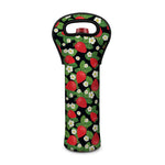 Strawberry And Flower Pattern Print Single Neoprene Wine Tote
