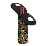Strawberry And Flower Pattern Print Single Neoprene Wine Tote