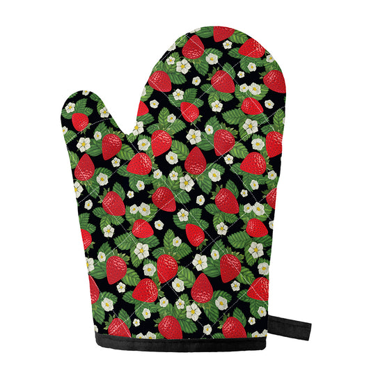 Strawberry And Flower Pattern Print Single Oven Mitt