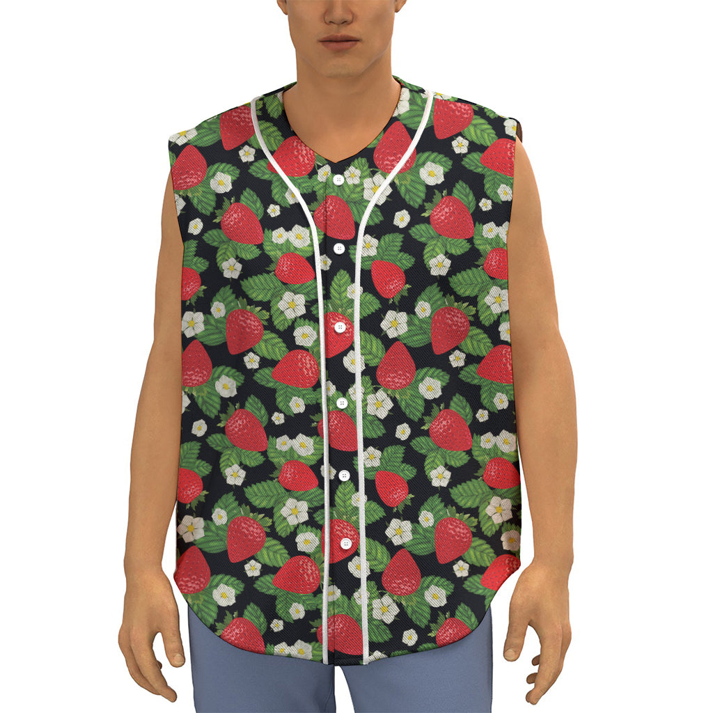 Strawberry And Flower Pattern Print Sleeveless Baseball Jersey