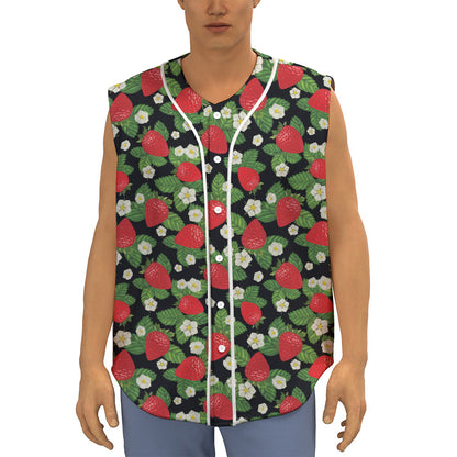 Strawberry And Flower Pattern Print Sleeveless Baseball Jersey