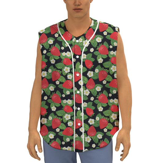 Strawberry And Flower Pattern Print Sleeveless Baseball Jersey
