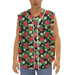 Strawberry And Flower Pattern Print Sleeveless Baseball Jersey