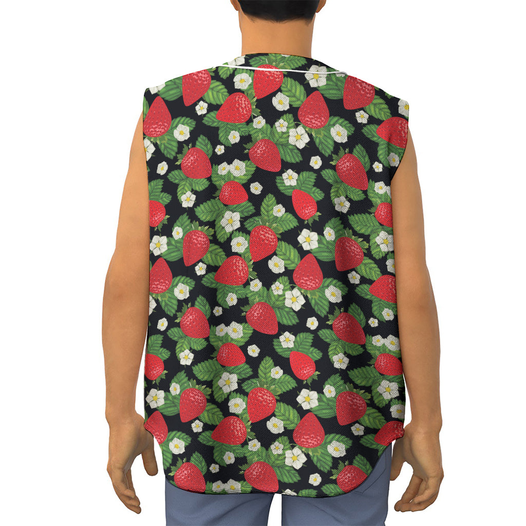 Strawberry And Flower Pattern Print Sleeveless Baseball Jersey