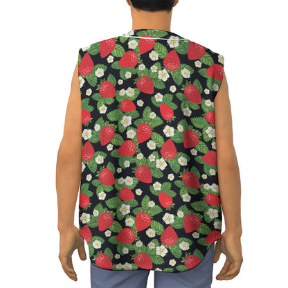 Strawberry And Flower Pattern Print Sleeveless Baseball Jersey