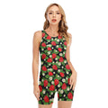 Strawberry And Flower Pattern Print Sleeveless One Piece Swimsuit