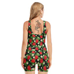 Strawberry And Flower Pattern Print Sleeveless One Piece Swimsuit