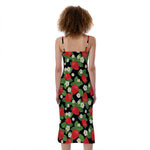 Strawberry And Flower Pattern Print Slim Fit Midi Cami Dress