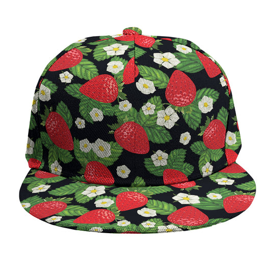 Strawberry And Flower Pattern Print Snapback Cap