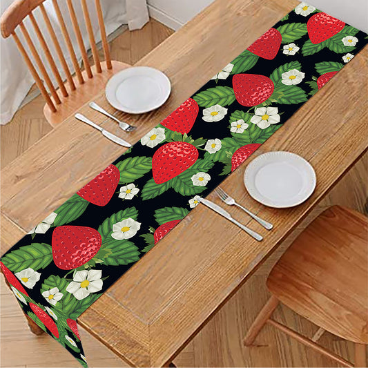 Strawberry And Flower Pattern Print Table Runner