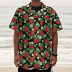 Strawberry And Flower Pattern Print Textured Short Sleeve Shirt