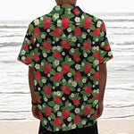 Strawberry And Flower Pattern Print Textured Short Sleeve Shirt
