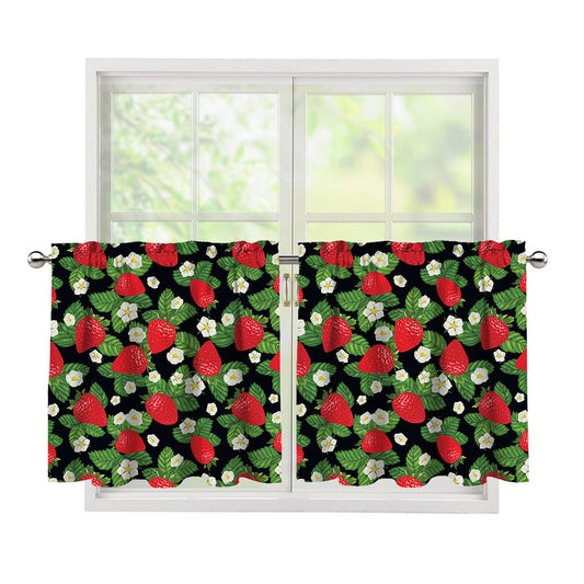 Strawberry And Flower Pattern Print Tier Curtains