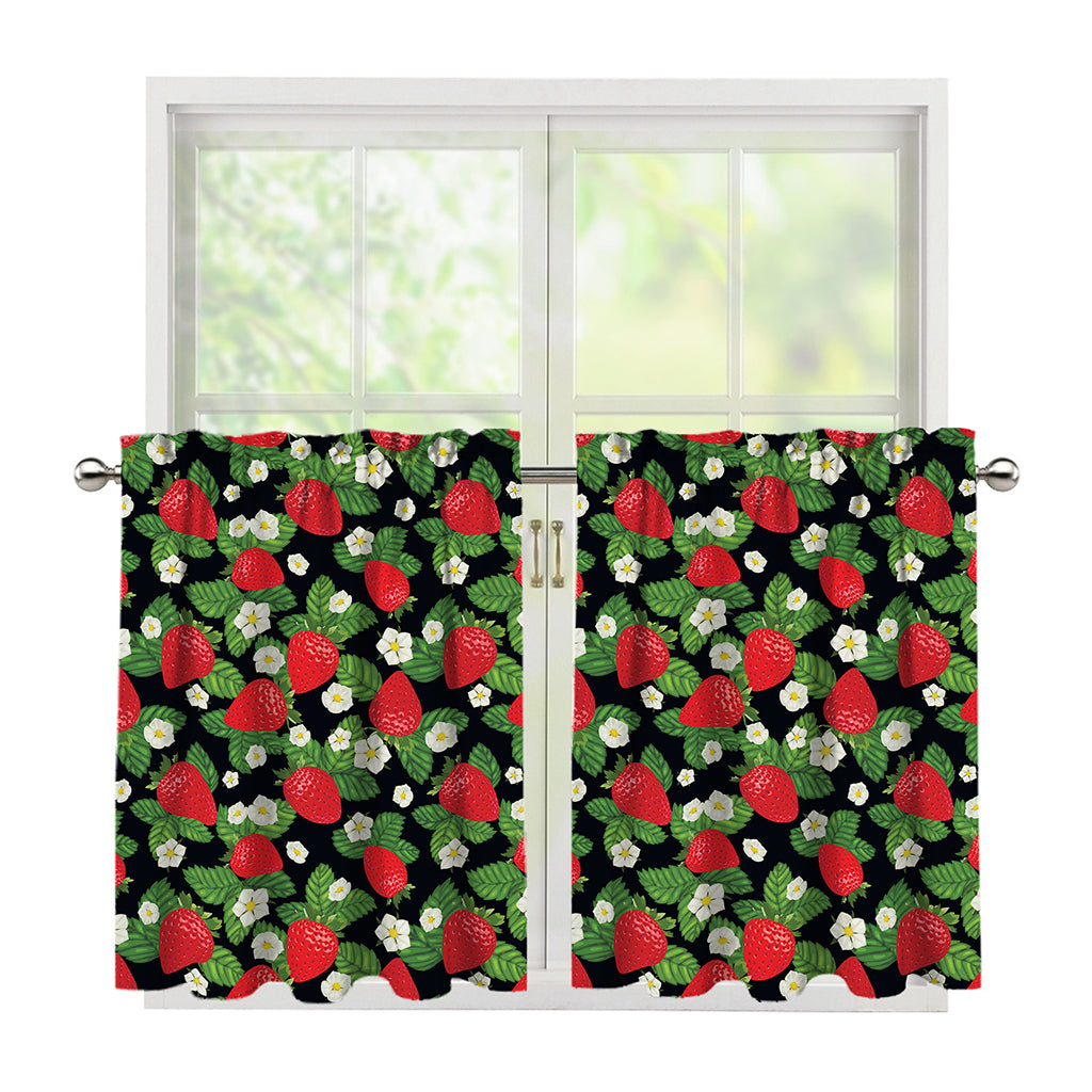 Strawberry And Flower Pattern Print Tier Curtains