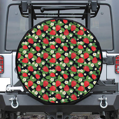 Strawberry And Flower Pattern Print Tire Cover