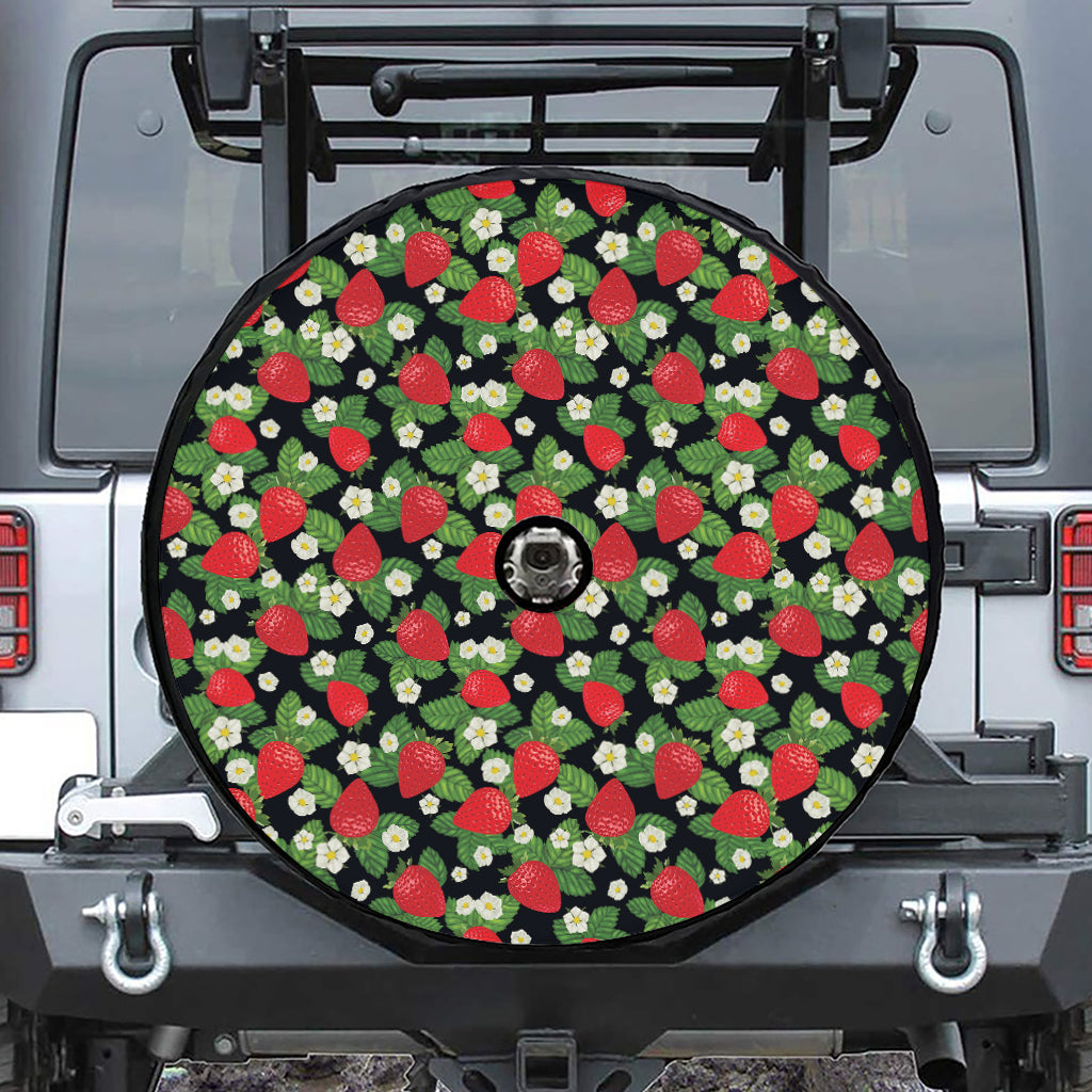 Strawberry And Flower Pattern Print Tire Cover With Camera Hole