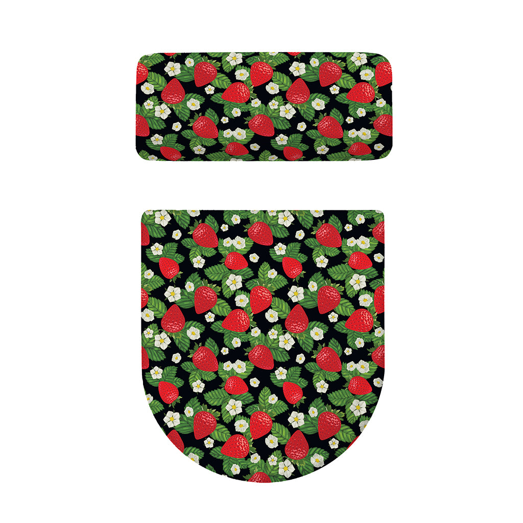 Strawberry And Flower Pattern Print Toilet Lid And Tank Cover Set