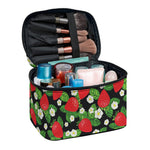 Strawberry And Flower Pattern Print Travel Makeup Bag