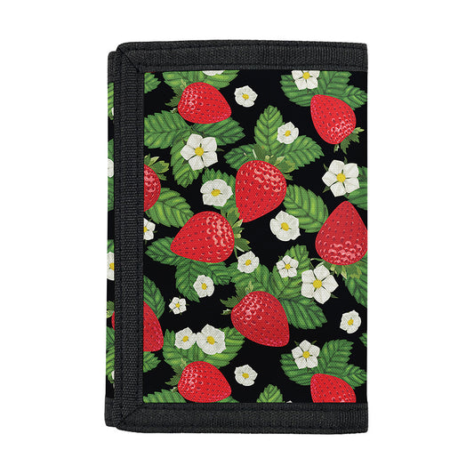 Strawberry And Flower Pattern Print Trifold Wallet