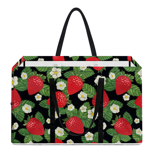 Strawberry And Flower Pattern Print Utility Tote Bag