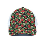 Strawberry And Flower Pattern Print White Mesh Trucker Cap