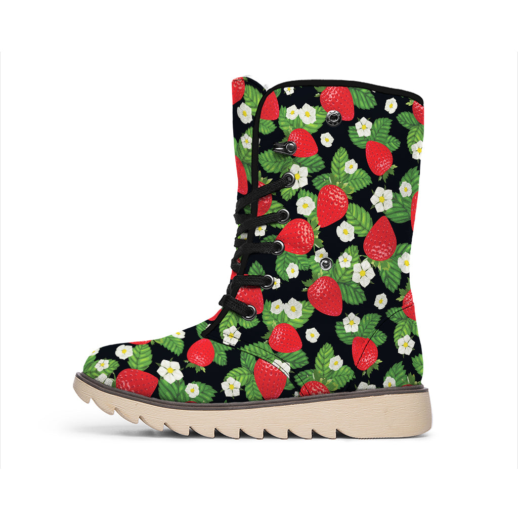 Strawberry And Flower Pattern Print Winter Boots