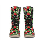 Strawberry And Flower Pattern Print Winter Boots