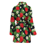 Strawberry And Flower Pattern Print Women's Bathrobe