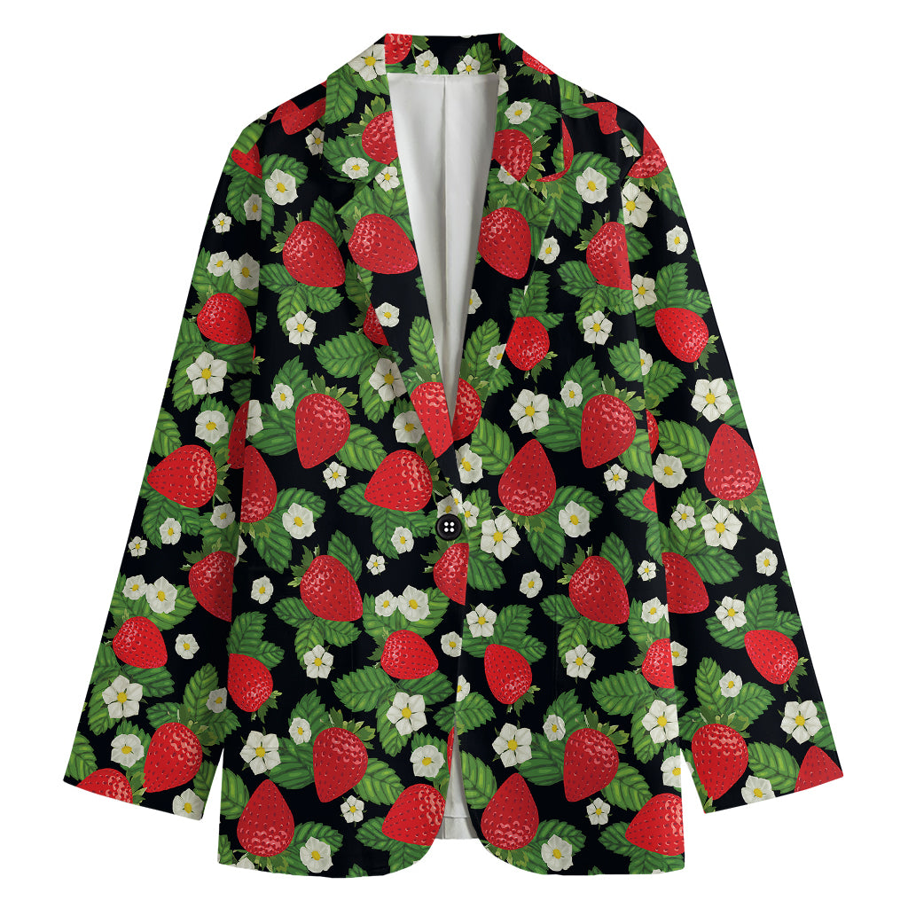 Strawberry And Flower Pattern Print Women's Blazer