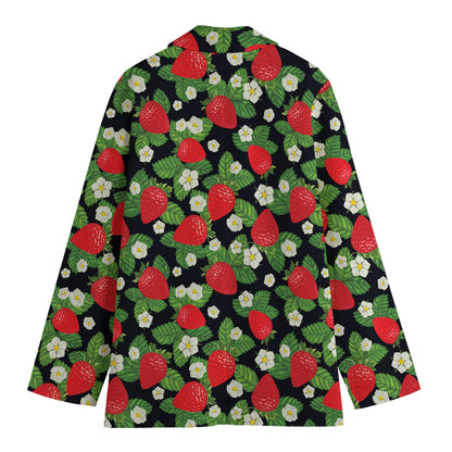Strawberry And Flower Pattern Print Women's Blazer