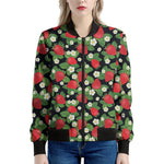 Strawberry And Flower Pattern Print Women's Bomber Jacket