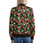 Strawberry And Flower Pattern Print Women's Bomber Jacket