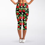 Strawberry And Flower Pattern Print Women's Capri Leggings