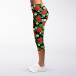 Strawberry And Flower Pattern Print Women's Capri Leggings