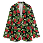 Strawberry And Flower Pattern Print Women's Cotton Blazer
