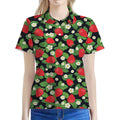 Strawberry And Flower Pattern Print Women's Polo Shirt