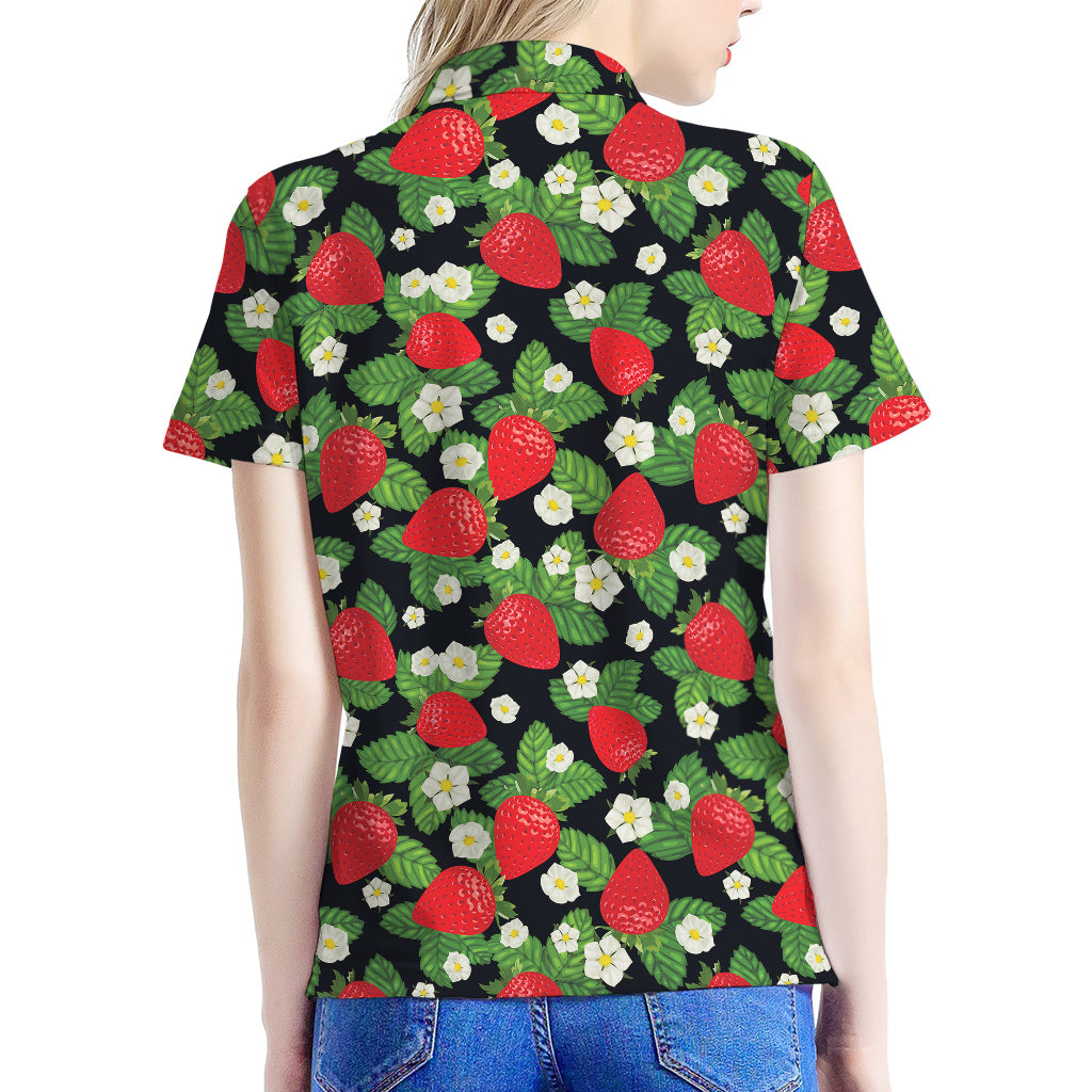 Strawberry And Flower Pattern Print Women's Polo Shirt