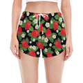 Strawberry And Flower Pattern Print Women's Split Running Shorts