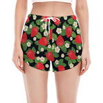 Strawberry And Flower Pattern Print Women's Split Running Shorts
