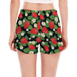Strawberry And Flower Pattern Print Women's Split Running Shorts